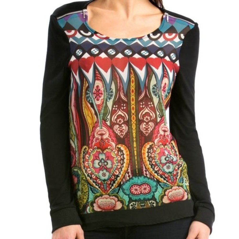 Desigual long sleeve heart printed blouse size XS